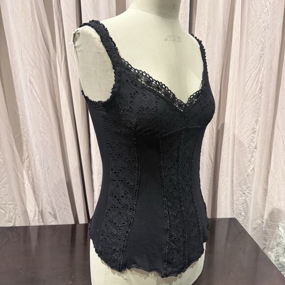 Ann Ferriday VTG Stock Cotton Stretch Eyelet Lace Corset Top M/L - Picture 2 of 5